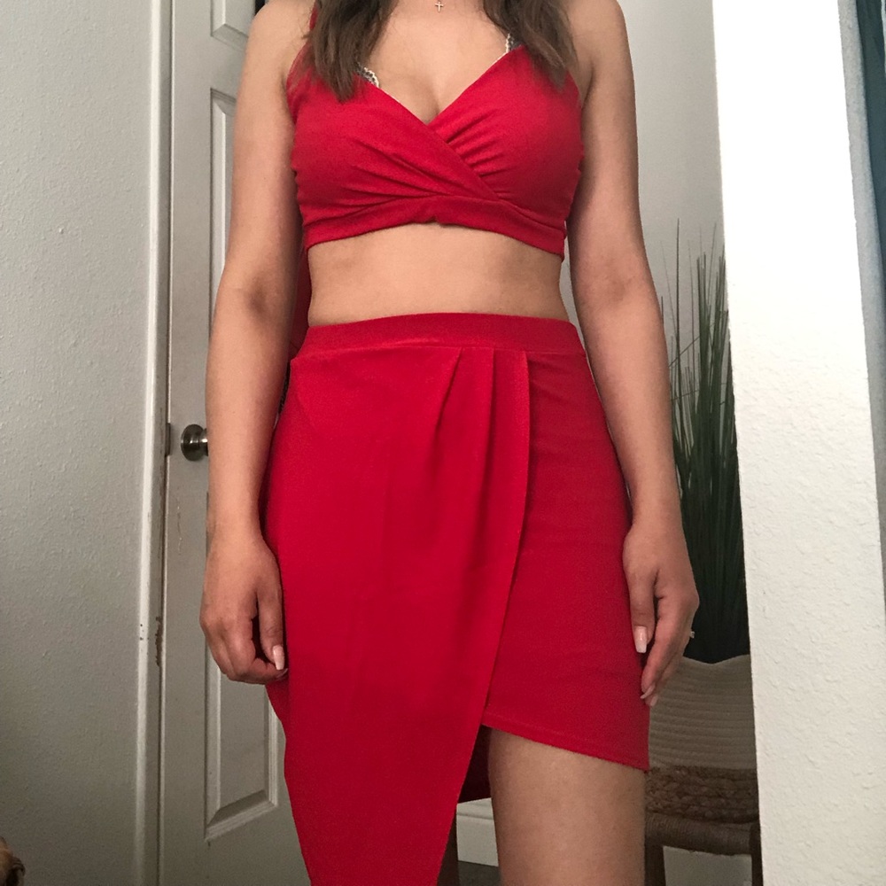 Red Bralet and Skirt Two Piece Set